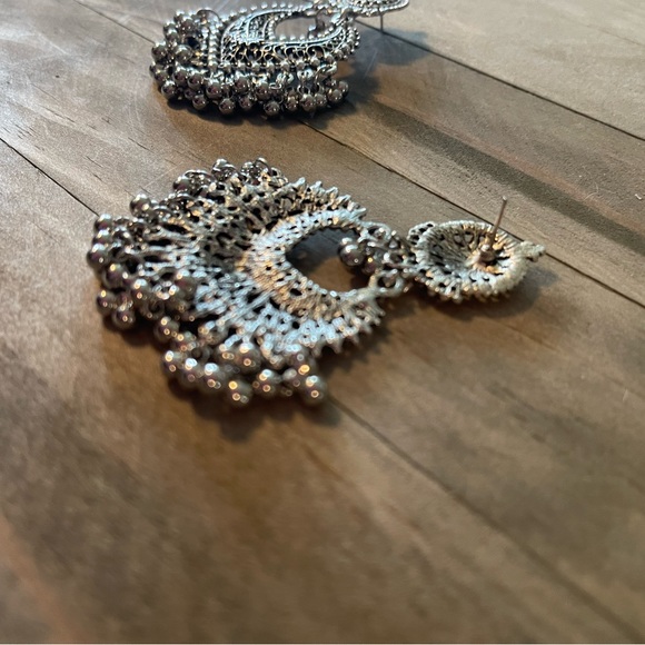 Round Ball Tassel Drop Festival Silver tone, Boho Hippie, Ethnic, Club Earrings - Picture 6 of 9